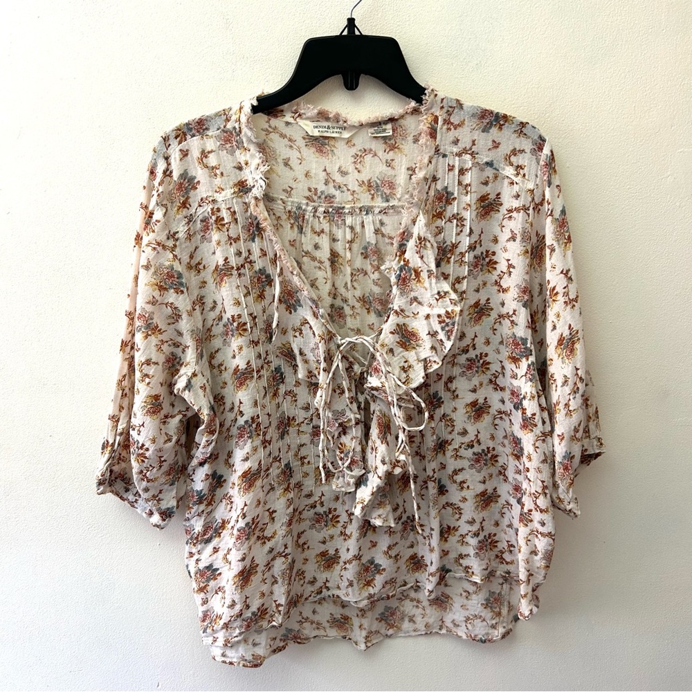 Denim & Supply Ralph Lauren floral ruffle front boho peasant top size medium